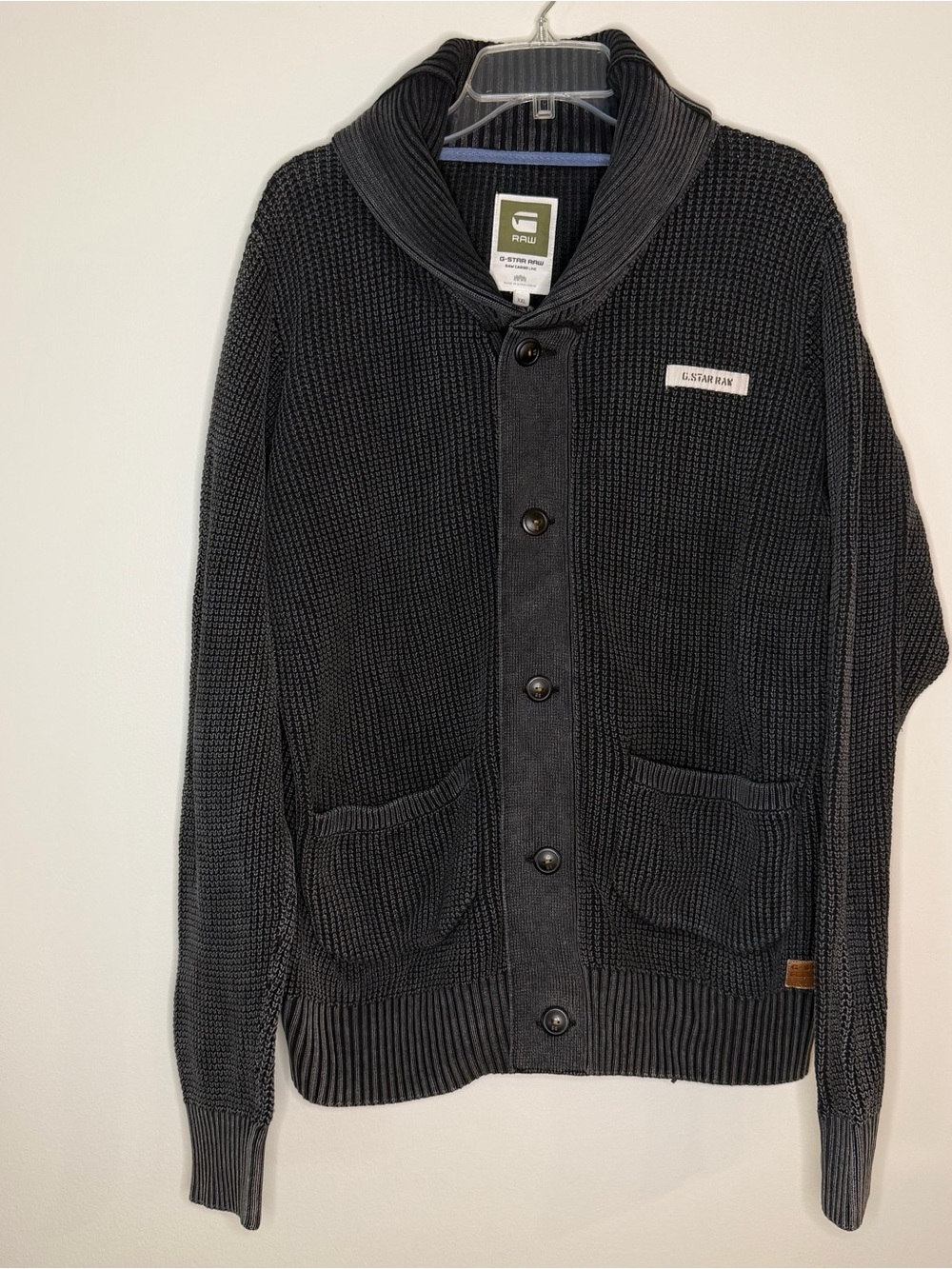 G-Star Men's dark gray Shawl Collar Knit Cardigan, 2XL